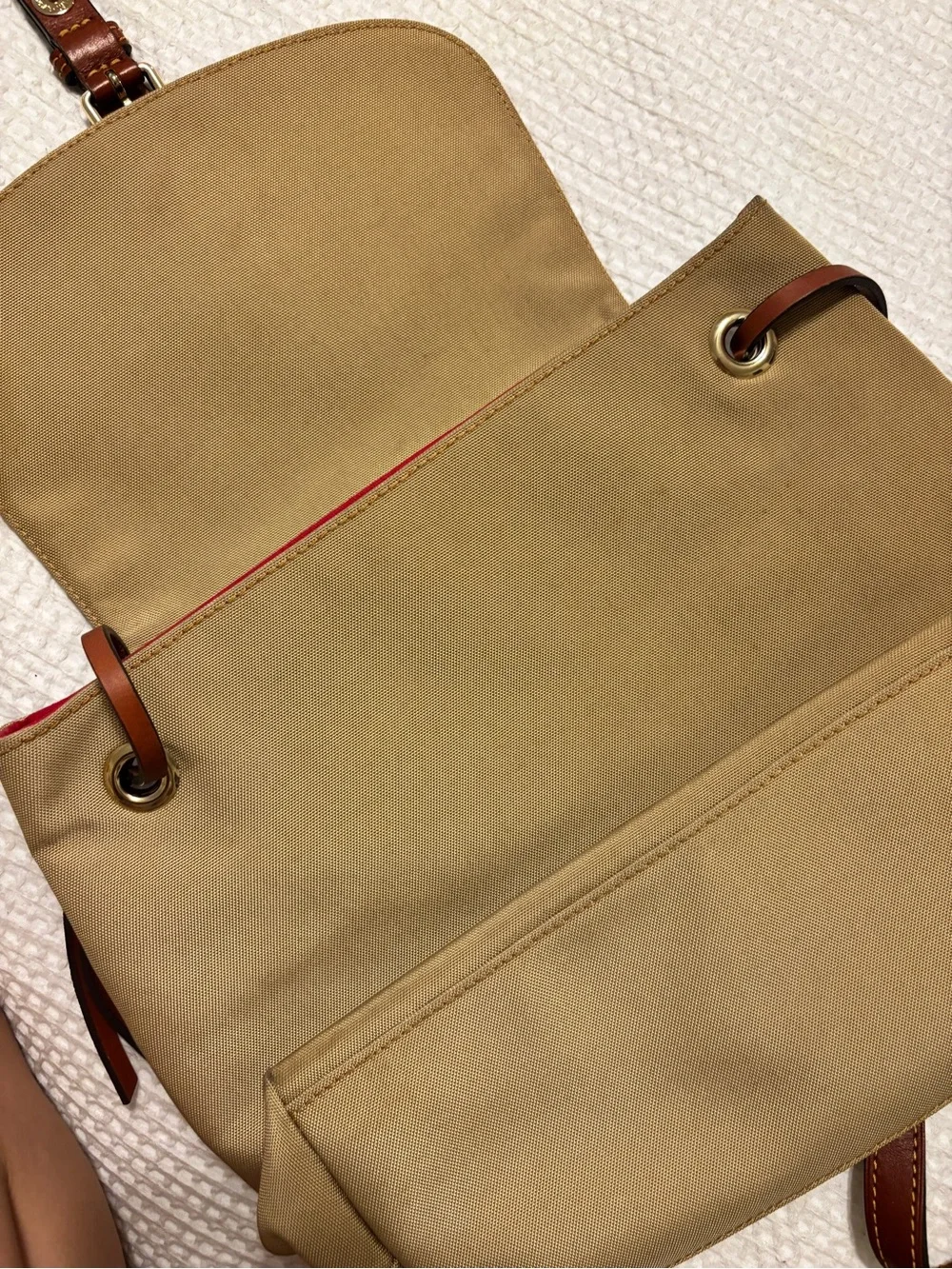 Dooney & Bourke Tan Canvas Backpack with Brown Leather Trim
